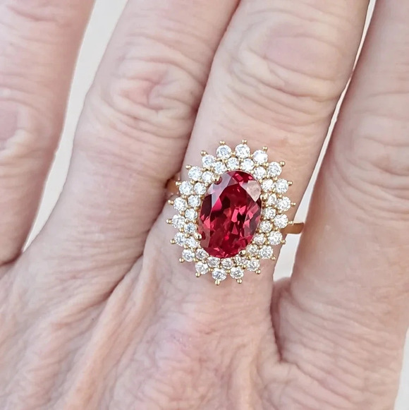 Padparadscha Sapphire & Genuine Moissanite Double Halo Ring. - Picture 5 of 10
